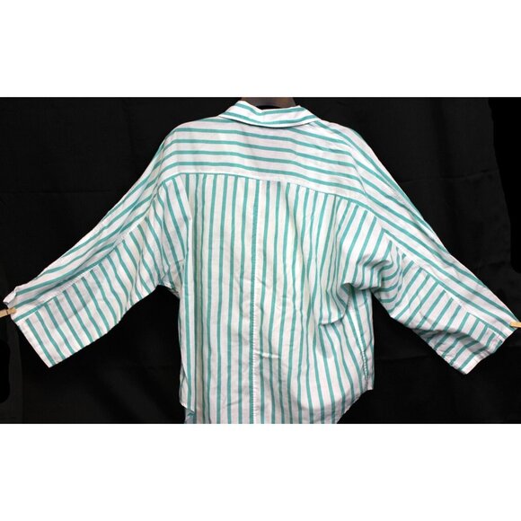 VTG 80s Summerfield Striped Button up Blouse Shirt Lg Teal Blue Preppy Classic - Picture 11 of 12